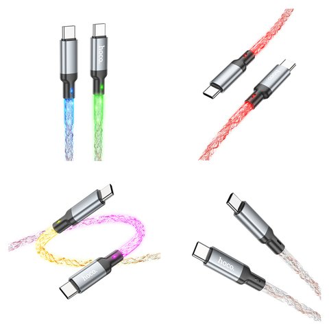 USB кабель Hoco U112, 2xUSB тип-C, 100 см, 60 Вт, 3 A, серый, с подсветкой, #6931474788825 Превью 2