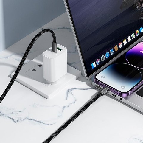 USB кабель Hoco X125, USB тип-C, Lightning, 100 см, 30 Вт, черный, плоский, в нейлоновой оплетке, #6942007671668 Превью 1