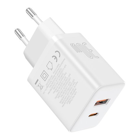 Сетевое зарядное устройство Baseus Cube, 30 Вт, Power Delivery (PD), Fast Charge, белый, 2 порта, #P10111404213-00 Превью 1