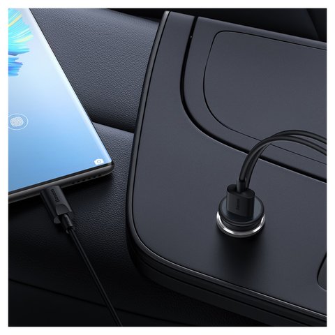 Автомобильное зарядное устройство Baseus CW01 Magnetic, черное, с кнопкой, c кабелем, 40 Вт, 1 порт, 12-24 B, #SUCX040001 Превью 2