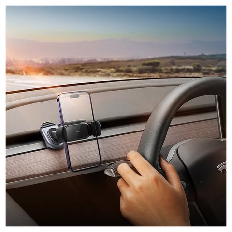 Автомобільний тримач Baseus T-Space Solar Electric for Tesla, чорний, на панель, автоматичний затискний механізм, З сонячною панеллю, #C40351300111-00 Прев'ю 1