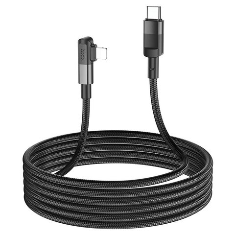 USB кабель Hoco U108, USB тип-C, Lightning, 200 см, 20 Вт, чорний, Г-подібний, в нейлоновому обплетенні, #6931474764867 Прев'ю 1